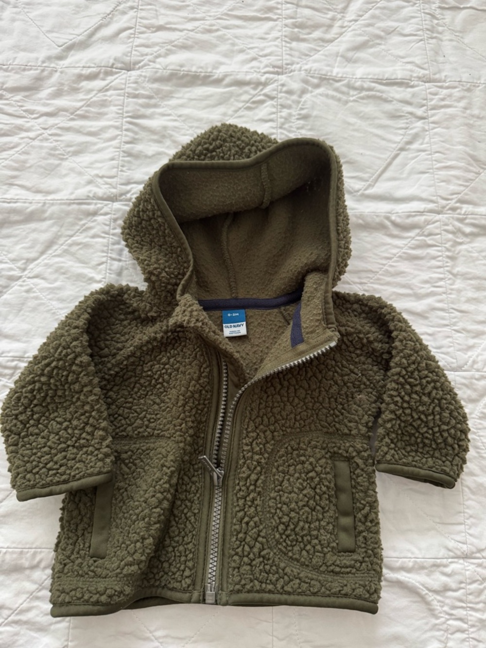 Old Navy Baby Sherpa Fleece Zip Hoodie | Olive Green | 0–3 Months